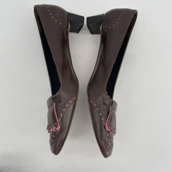 Kate Spade New York Size 6.5 Leather Fringe Tassel Loafers Brown Pink Low Heel - Picture 6 of 11